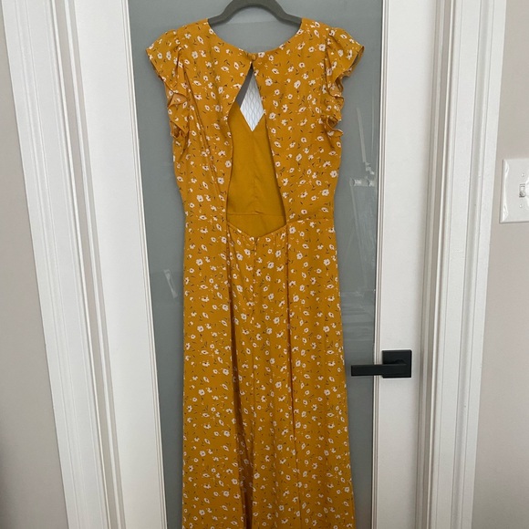 Lulus Fresh Pucked Mustard Yellow Floral Print Backless Maxi Dress - Picture 5 of 5